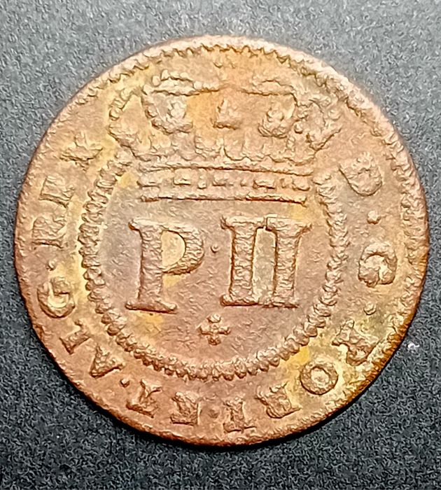 5 moedas monarquia portuguesa 1699, 1763, 1890 e 1900 - inclui "V reis D. Pedro II 1699"