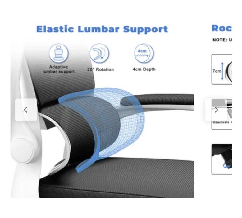 Cadeira ergonómica com suporte lombar e apoio de braços dobrável