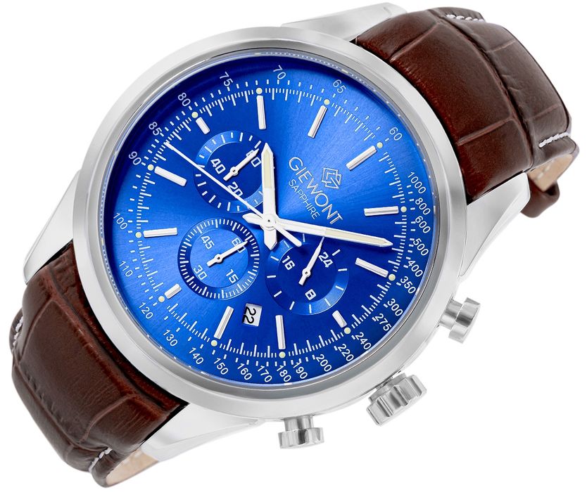 zegarek męski giewont chronograph sapphire srebrno niebieski gw7650-a5