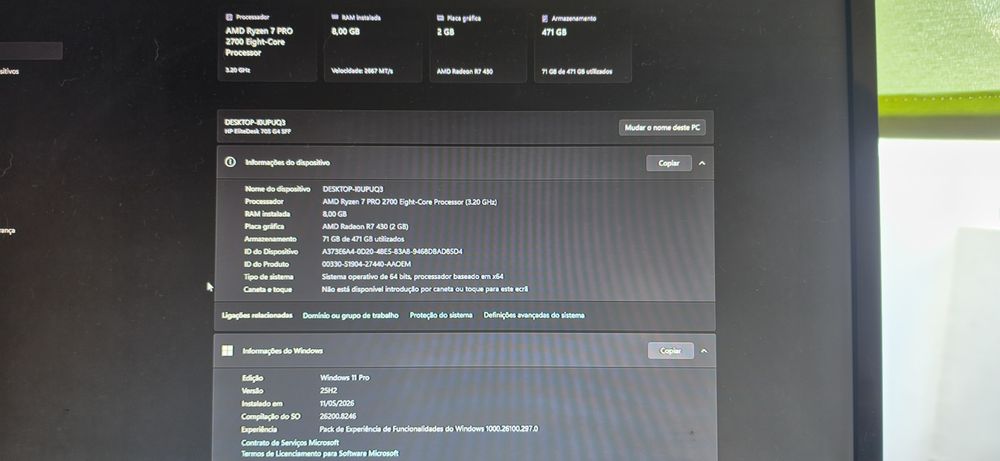 HP elitedesk  705 g4 nvme + ssd = 512gb e 8gb  ram ddr 4