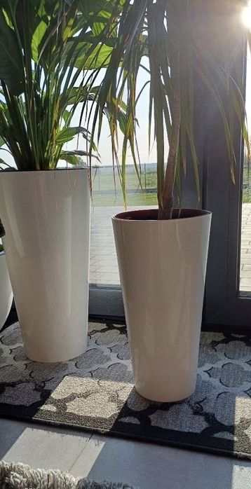 Doniczki białe połysk z wkładami zestaw 3 sztuki