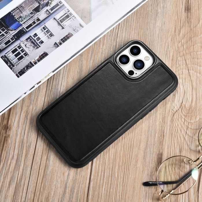 Etui Pokryte Naturalną Skórą Iphone 13 Pro Z Magsafe Czarny