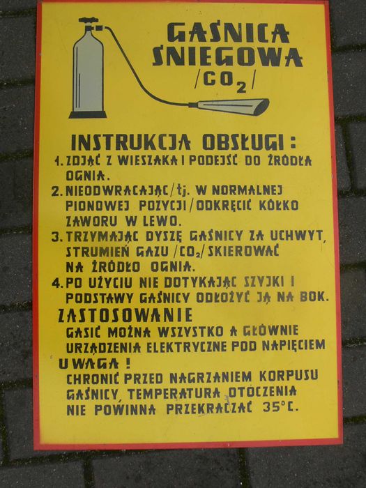 Stara Tablica z PRL Gaśnica Śniegowa CO2 Duża Oryginał Piękny stan