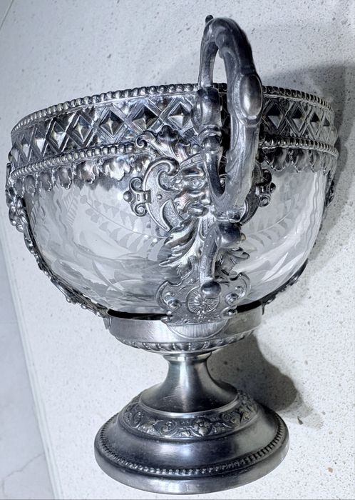 Rara antiga taça  WMF Arte Nova de caviar ou outro com banho em prata