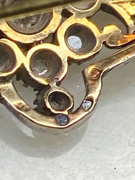 Alfinete Ouro Prata Diamantes Contrastado séc XIX 4 cm