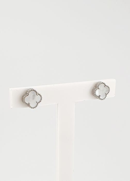 Kolczyki srebrne pr.925 białe koniczynki wkrętki