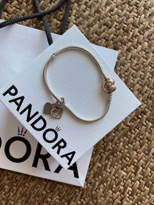 Pandora bransoletka z sercem o splocie wężykowym + charms gratis tanio