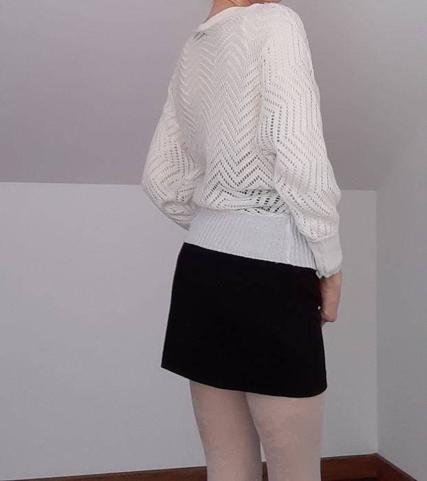 Parisian chic Biały ażurowy sweter wełna i bawełna Preppy Classy