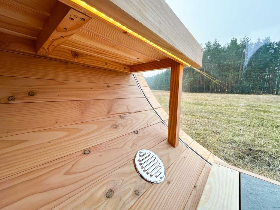 Drewniana sauna beczka XL Docieplona, dach pokryty aluminium 8-10 osób