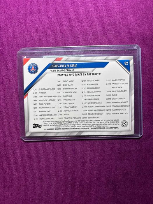 Messi Mbappe Neymar Stars in Paris Topps Jade card