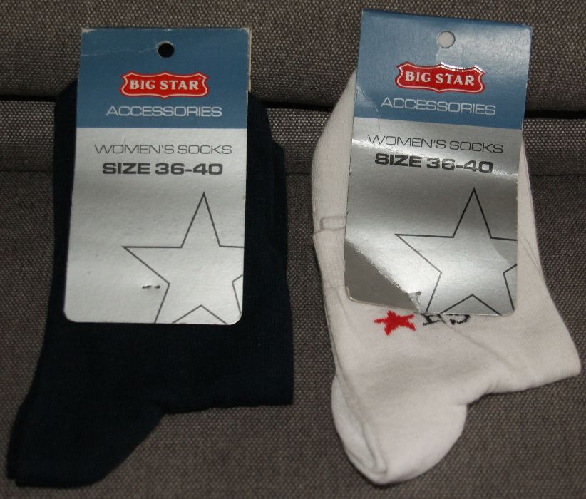 2 pary skarpetek nowych damskich BIG STAR 36-40 D-36 białe+granatowe