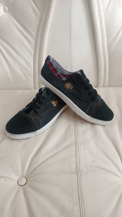 Trampki Jeansowe Czarne Denim | Wstawka w Kratkę | Casual Rozmiar 41