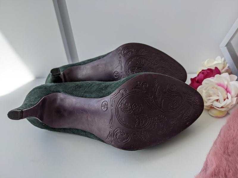 Елегантні замшеві туфлі 5th avenue зелені натуральна шкіра з квіткою