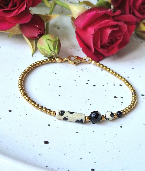 Bransoletka z kamieni naturalnych  turmalin jaspis dalmatyński okazja