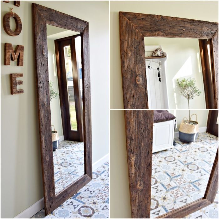 Duże lustro rustykalne w masywnej ramie 180x80 wenge stare drewno loft
