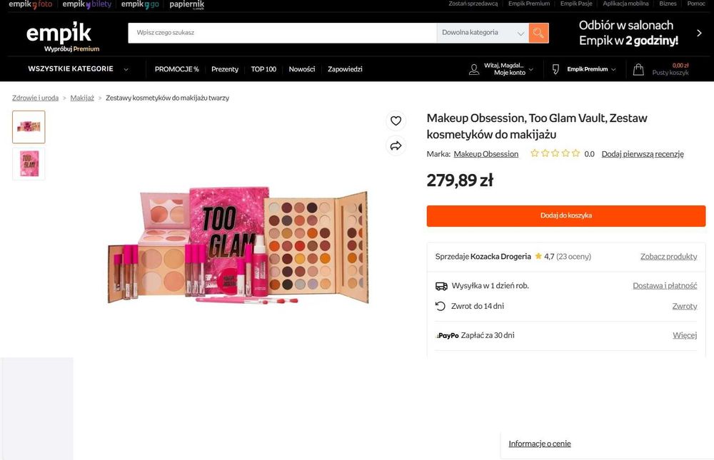 Kalendarz adwentowy - Makeup Obsession, Too Glam Vault - do makijażu