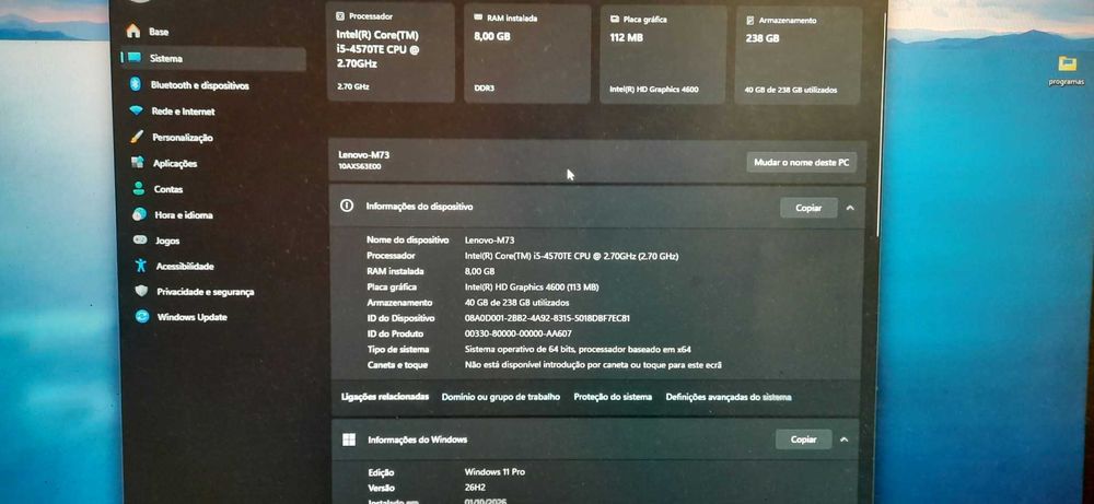 Mega Promoção Mini PC Lenovo M73 4ªGen. | i5-3.30Ghz | 8G-DDR3 | SSD 256GB | W11Pt