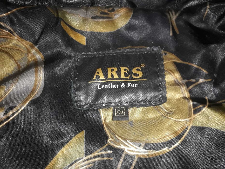 Фирменная кожаная куртка / Кожаное пальто дублёнка ARES
