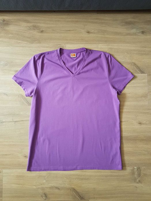 HUGO BOSS ORANGE bawełniany fioletowy t-shirt w serek roz. XXL