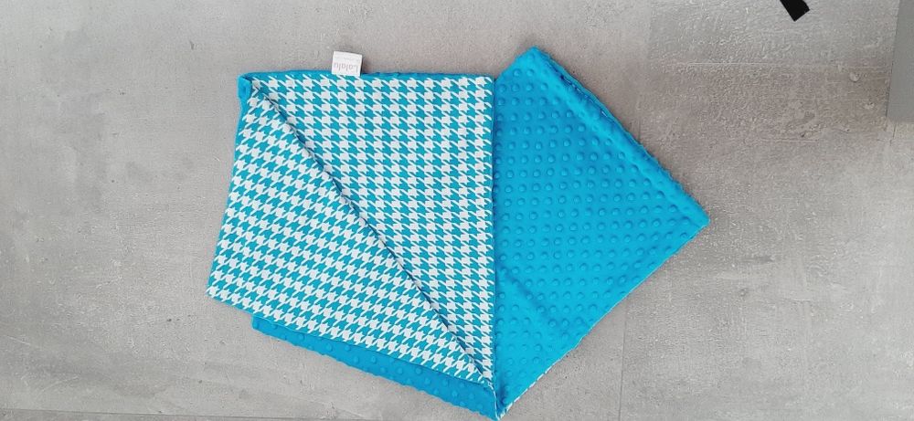 Piękny Duży kocyk Minky pepitka blue 75x100 cm ideal LALALU