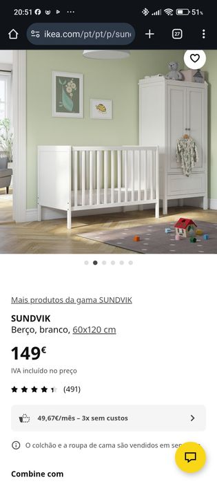 Berço ikea com colchão criança bebé