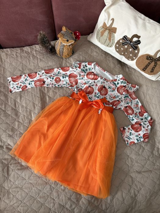Nowa sukienka w dynie z tiulem elegancka na bal dyni halloween 116
