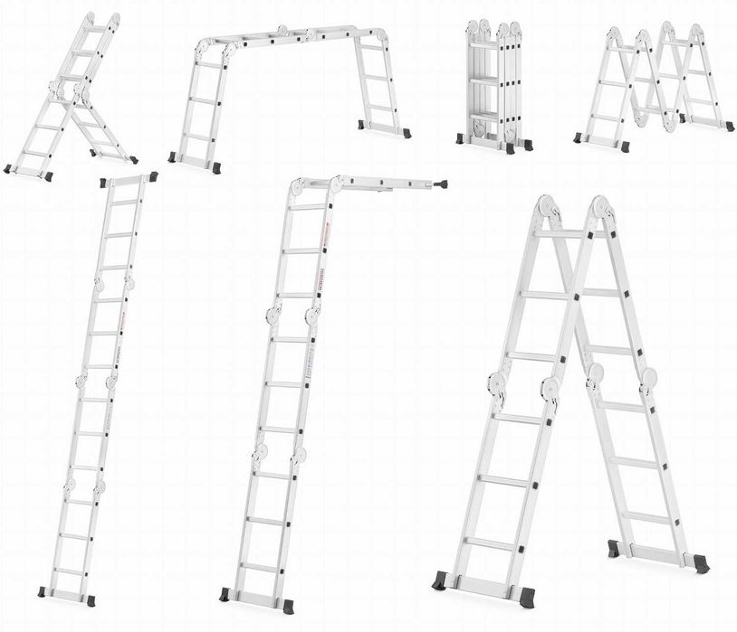 Profesjonalna DRABINA PRZEGUBOWA aluminiowa 4x3 - Wielofunkcyjna 7w1