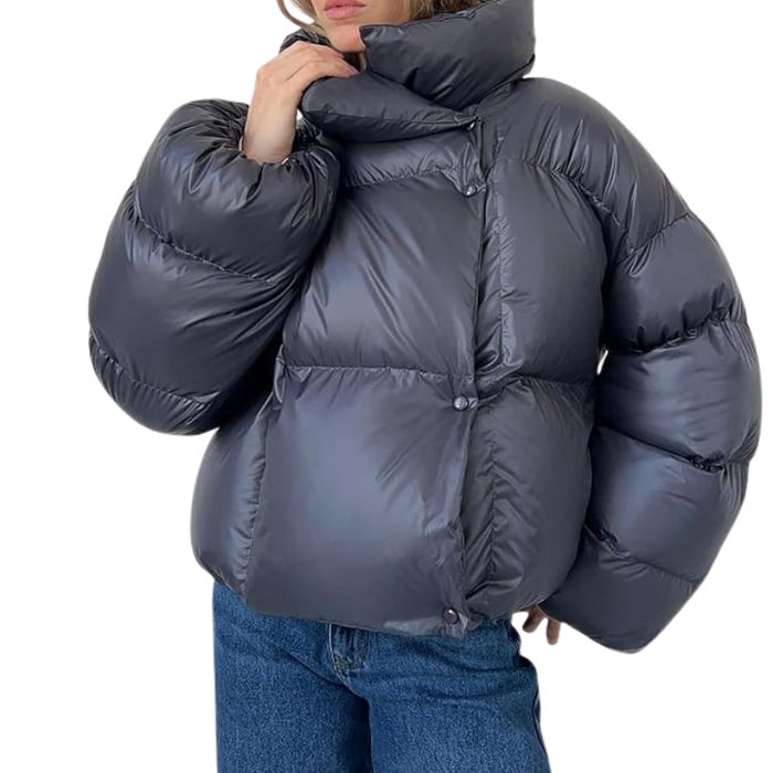 Granatowa kurtka puchowa oversize z odpinanym kapturem M