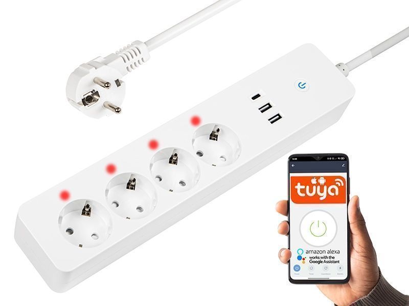 Inteligentna listwa zasilająca 1,5m USB+USB-C WiFi TUYA biała 98-420#