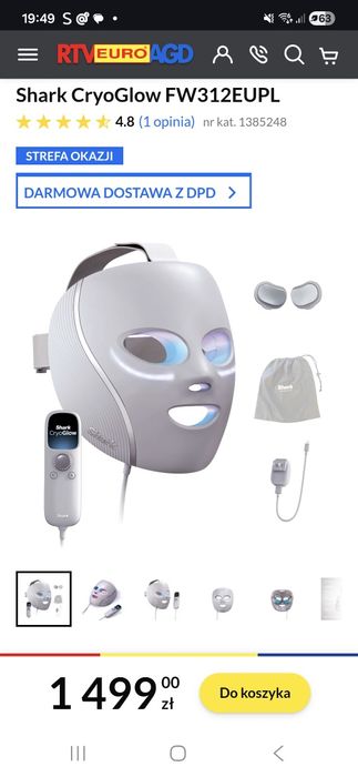 Maska LED Shark CryoGlow czerwono niebieska przeciwstarzeniowa USB-C