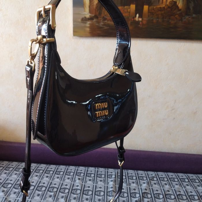 Сумка MIU MIU Patent Mini Hobo Black с чеком  ОРИГИНАЛ