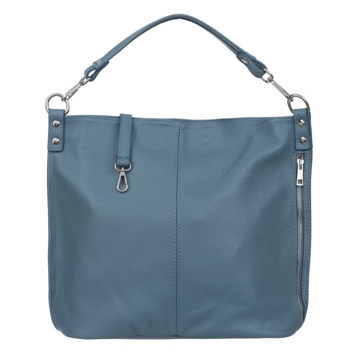 VERA PELLE torebka skórzana worek z paskiem na ramię V388 c.jeansowa