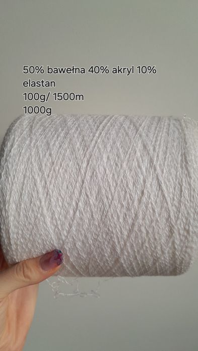 Włóczka przędza włoska bawełna akryl z elastanem biała 1000g