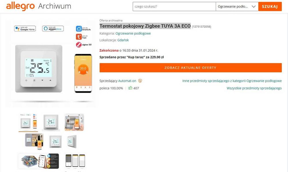Sterownik termostat pokojowy Zigbee TUYA 3A ECO