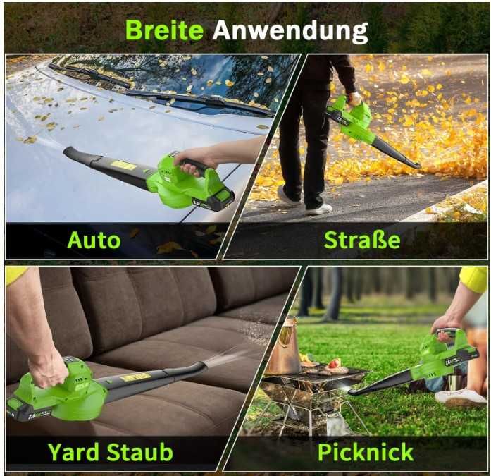 Bezprzewodowa dmuchawa do liści 3 biegi, 120km/h, 2 bateria 2Ah