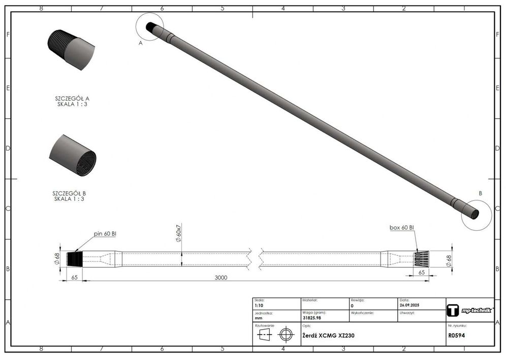 Żerdzie wiertnicze do wiertnicy XCMG XZ200 / XZ230