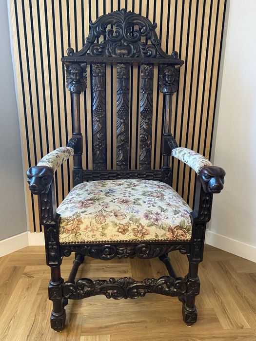 Duzy fotel / tron - barok - bogato rzeźbiony - Piękny stan - unikat