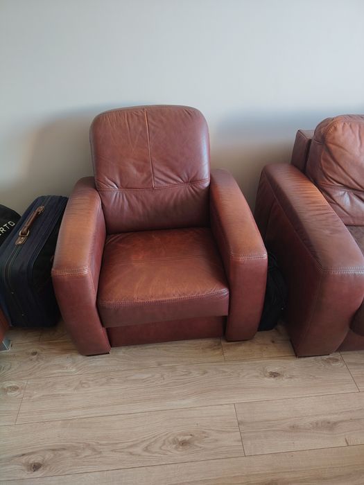 Skórzane Kanapa+fotel+pufa