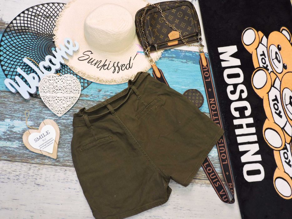 Denim szorty khaki wysoki stan Military pasek 38