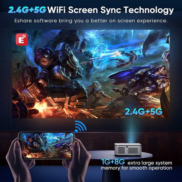Projektor kina domowego 4K 18000l LED Full HD Android 9.0 5G WiFi Bluetooth