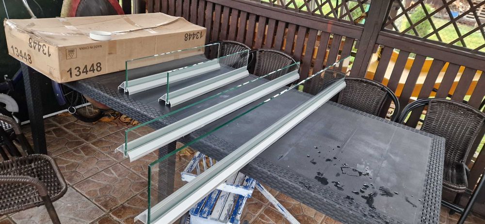 Półki łazienkowe szklane, profil aluminiowy - 4 sztuki