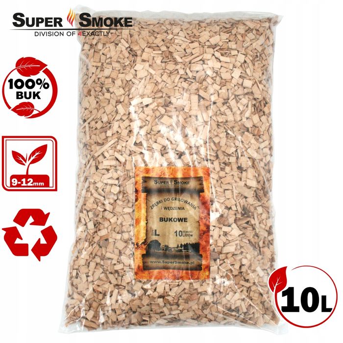 Zrębki Wędzarnicze Super Smoke BUK KL-10 (9-12mm) Large 10 Litrów