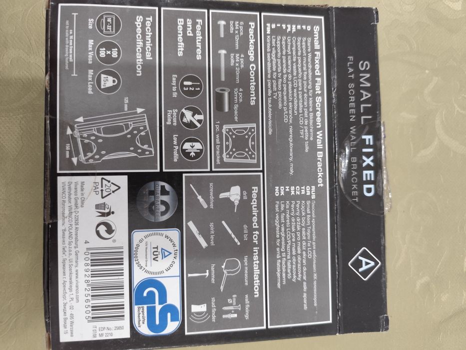 Kit fixação TV á parede fixo 10"a 22"