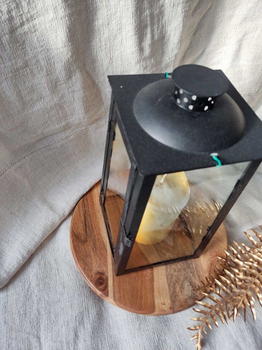 Lampion stary szklany latarnia czarna duża vintage