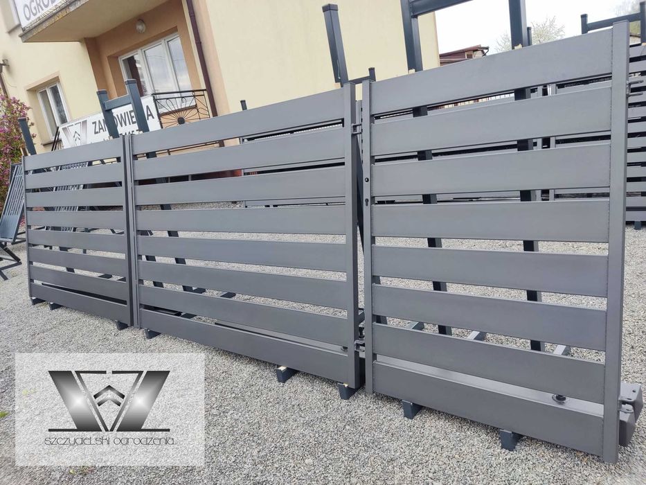 Brama wjazdowa dwuskrzydłowa nowoczesna palisadowa 1,4x4/140x20 GRAFIT