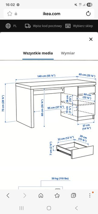 Biurko Ikea Malm 140 x 65 białe