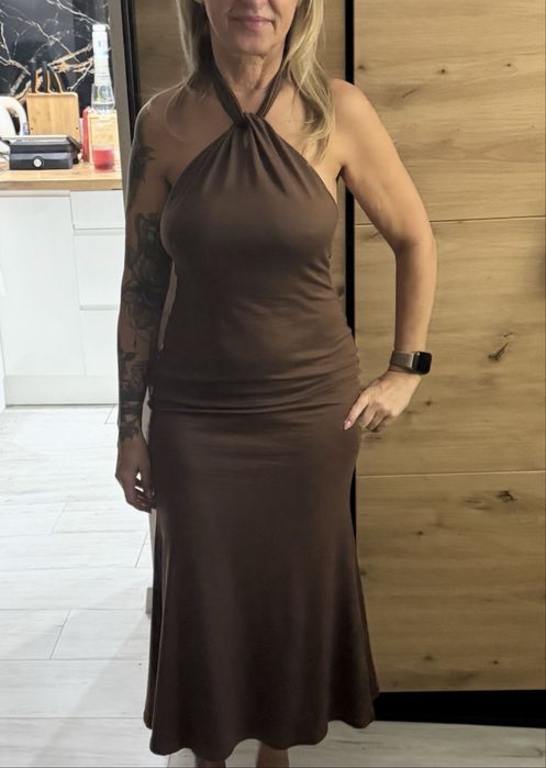 Czekoladowa elegancja letnia sukienka S Shein