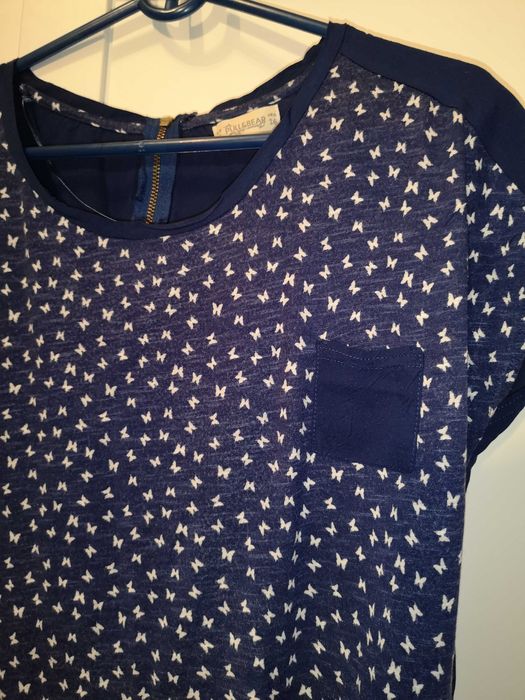Pull & Bear granatowa bluzka motyle 36/S
