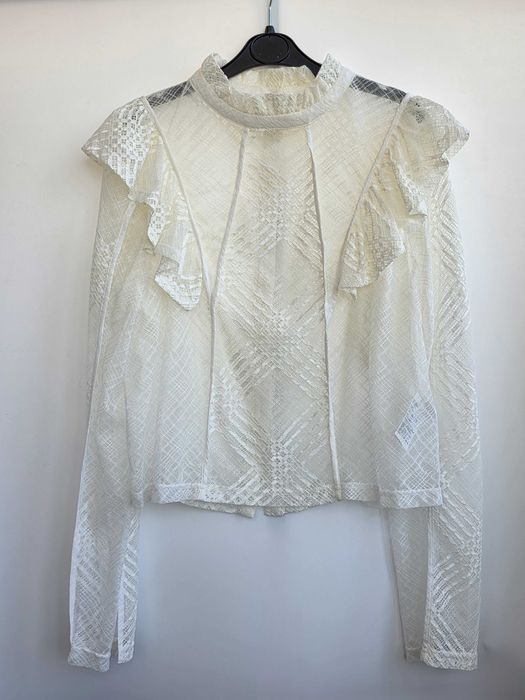 Нарядная кружевная белая женская блузка с длинным рукавом H&M