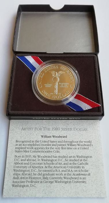 США 1 долар 1989р. (D). СРІБЛО. 200 років Конгресу. Денвер. Сертифікат